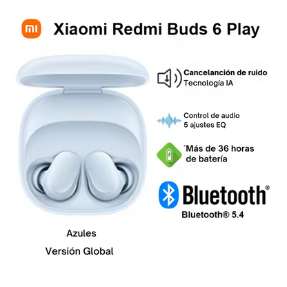 Xiaomi Redmi Buds 6 Play, Auriculares Inalámbricos, Bluetooth 5.4, Reducción De Ruido IA, Control Táctil, 5 modos EQ