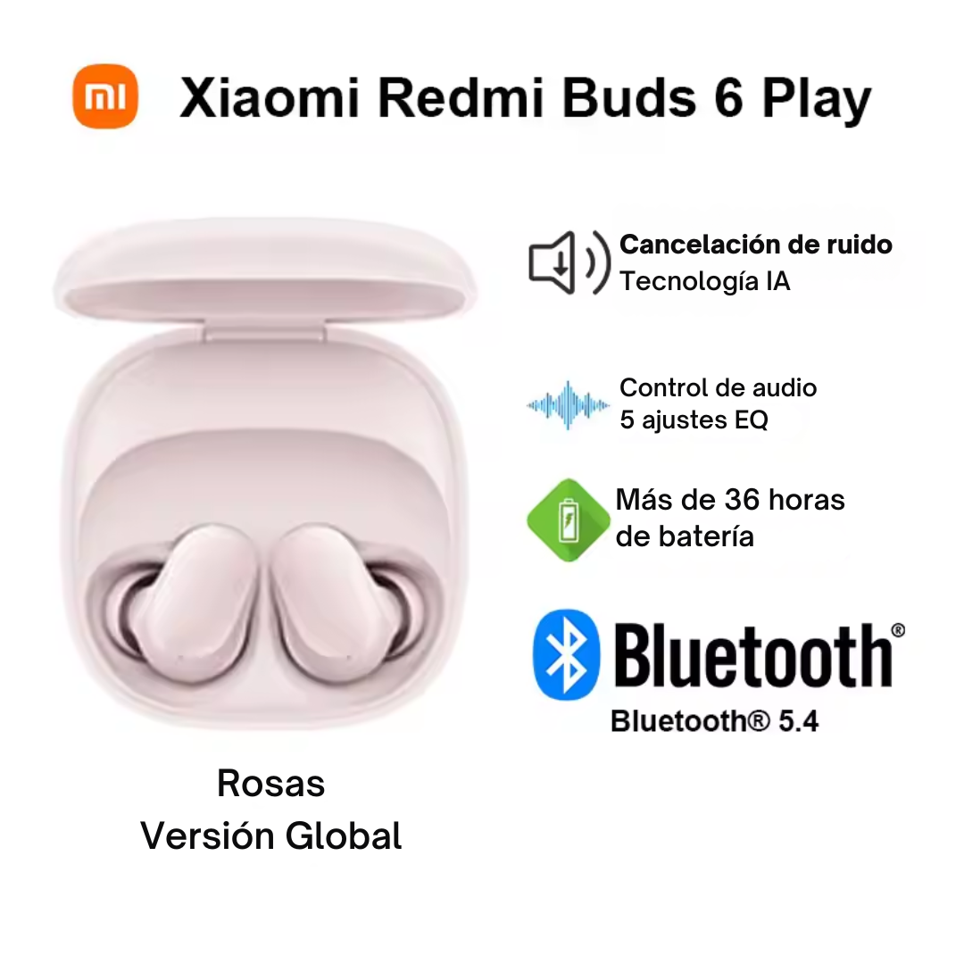Xiaomi Redmi Buds 6 Play, Auriculares Inalámbricos, Bluetooth 5.4, Reducción De Ruido IA, Control Táctil, 5 modos EQ