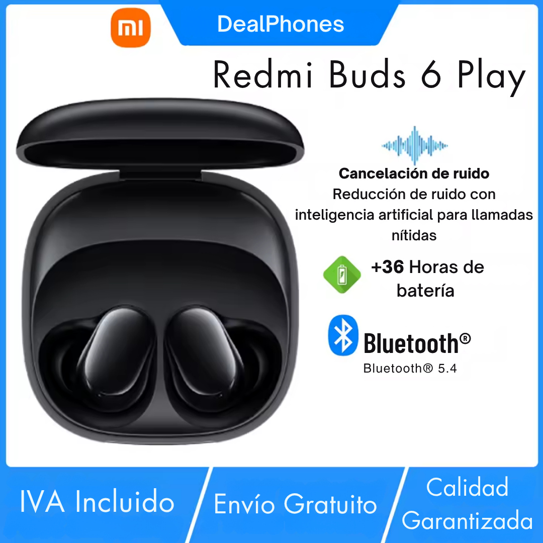 Xiaomi Redmi Buds 6 Play, Auriculares Inalámbricos, Bluetooth 5.4, Reducción De Ruido IA, Control Táctil, 5 modos EQ