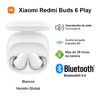 Xiaomi Redmi Buds 6 Play, Auriculares Inalámbricos, Bluetooth 5.4, Reducción De Ruido IA, Control Táctil, 5 modos EQ